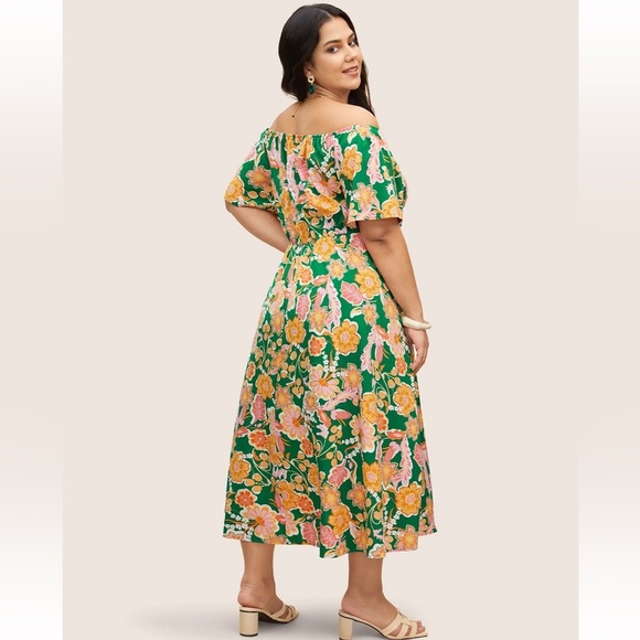 BloomChic Plus Size 2XL Floral Shirred Off Shoulder Flutter Sleeve Dress us18-20 - Picture 2 of 8
